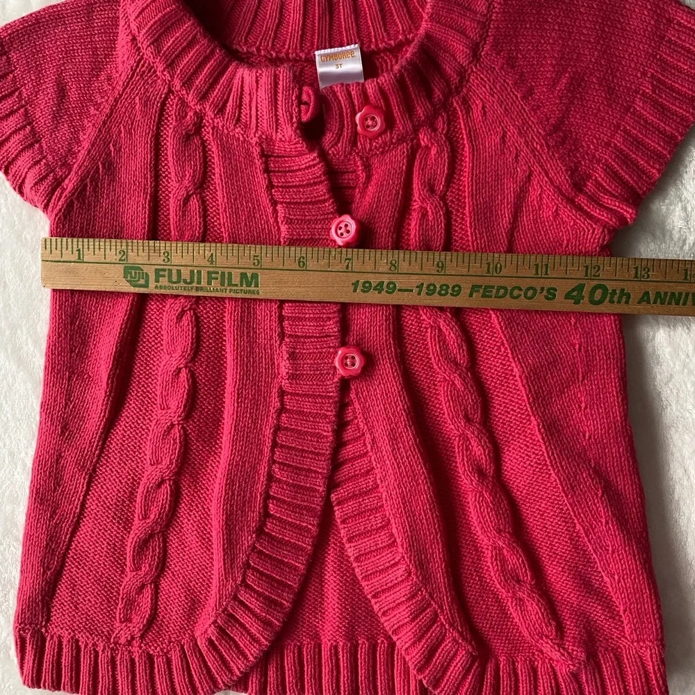 Gymboree Kids Cardigan Pink Cable Knit Short Sleeve Flower‎ Button Front 3T Cozy